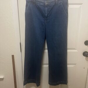 Woman's J. Crew High-Rise Trouser Jean  Blue Wide Leg Dark Denim Pants 32"x 29"